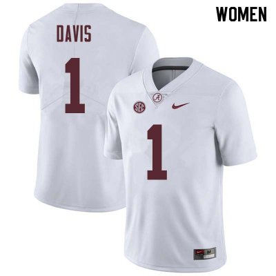 NCAA Women's Alabama Crimson Tide #1 Ben Davis Stitched College Nike Authentic White Football Jersey BY17L87PT